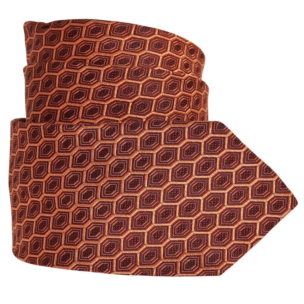 ETRO‎ Men's Silk Necktie ITALY Designer Geometric Pattern Orange Rust Burgany